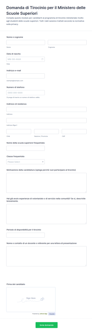 Modulo Di Candidatura Per Il Tirocinio Nel Ministero Delle Scuole Superiori