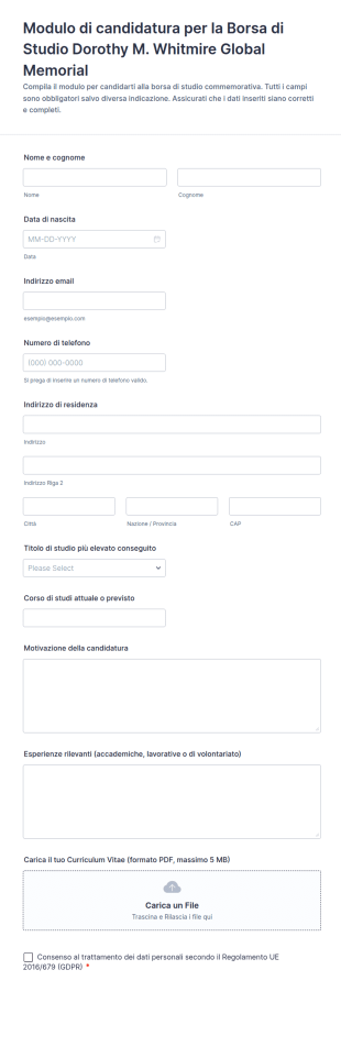 Modulo Di Candidatura Per La Borsa Di Studio Globale