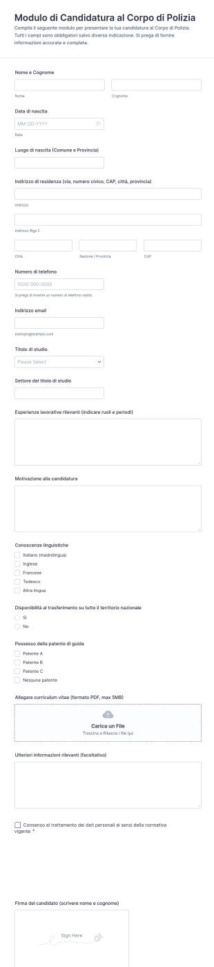 Modulo Di Candidatura Per La Polizia