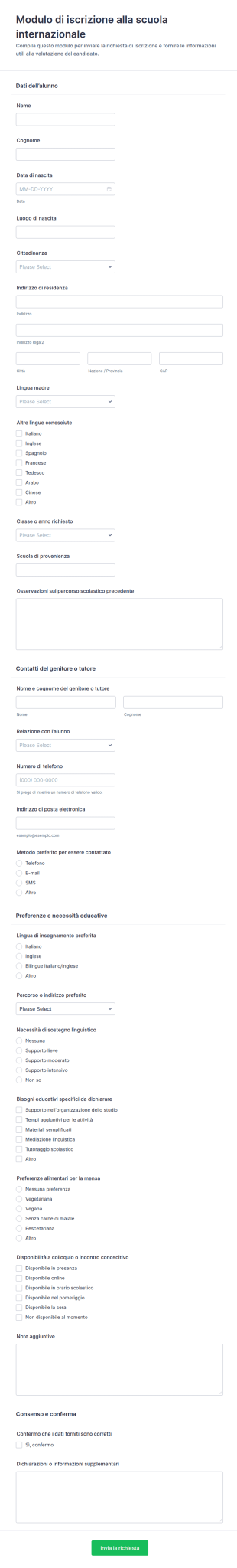 Modulo Di Candidatura Per La Scuola Internazionale