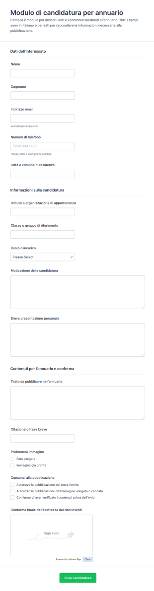Modulo Di Candidatura Per L’annuario