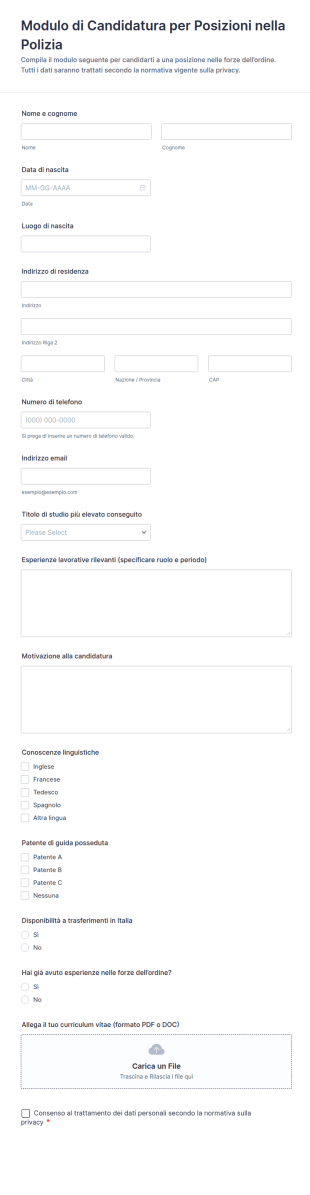 Modulo Di Candidatura Per Lavoro Di Polizia