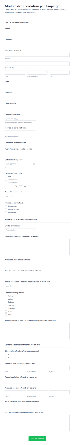Modulo Di Candidatura Per Lavoro