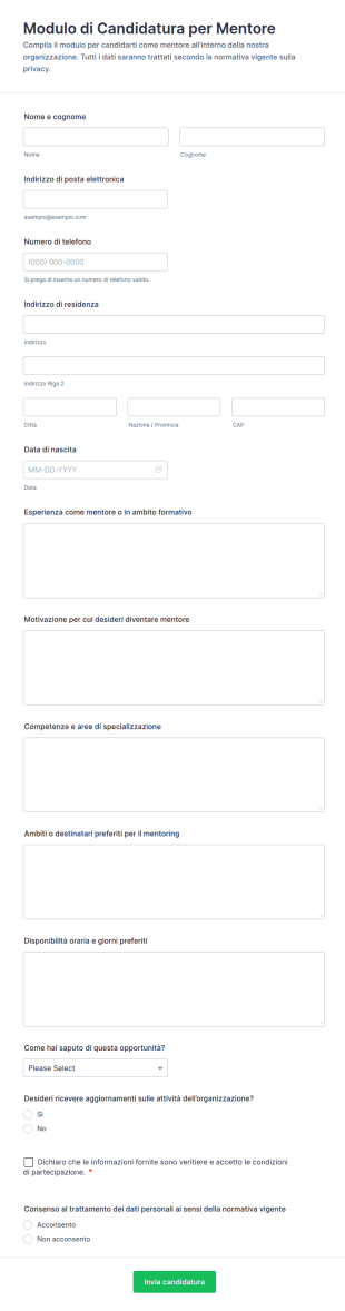 Modulo Di Candidatura Per Mentore