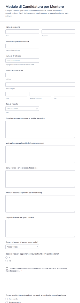 Modulo Di Candidatura Per Mentore