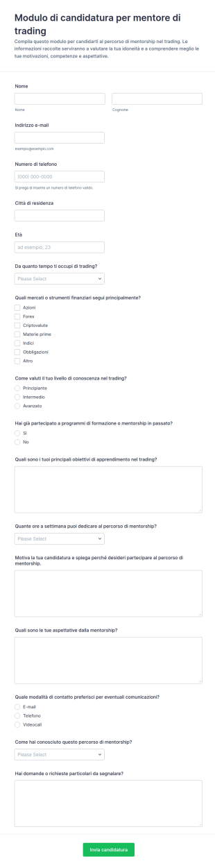 Modulo Di Candidatura Per Mentorship Nel Trading