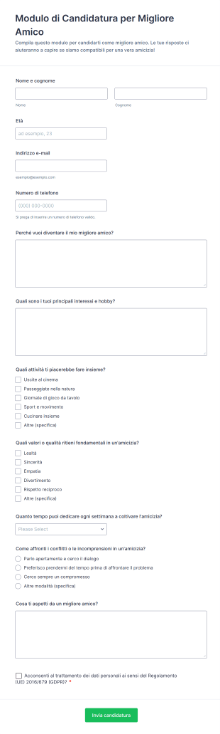 Modulo Di Candidatura Per Migliore Amico