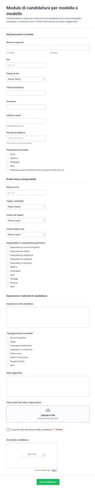 Modulo Di Candidatura Per Modella/o Capelli
