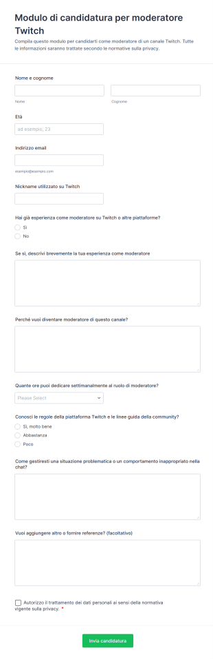 Modulo Di Candidatura Per Moderatore Twitch