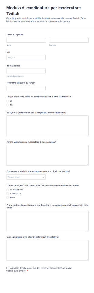 Modulo Di Candidatura Per Moderatore Twitch