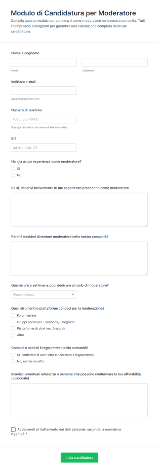 Modulo Di Candidatura Per Moderatore