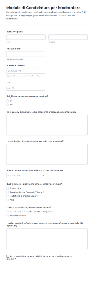Modulo Di Candidatura Per Moderatore