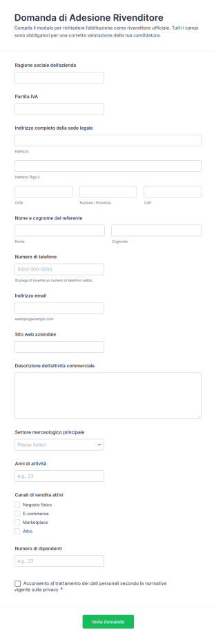 Modulo Di Candidatura Per Rivenditori