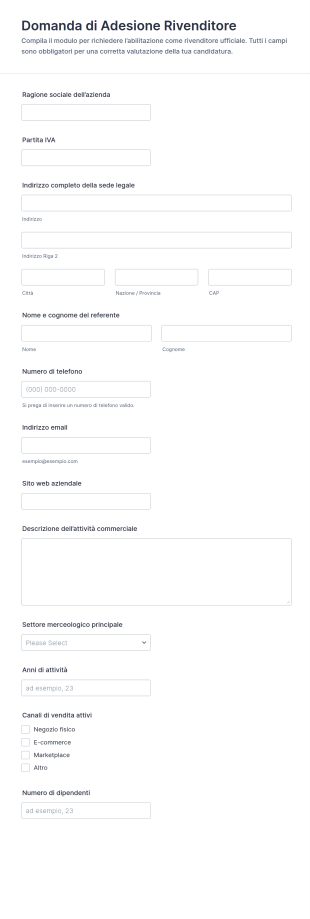 Modulo Di Candidatura Per Rivenditori