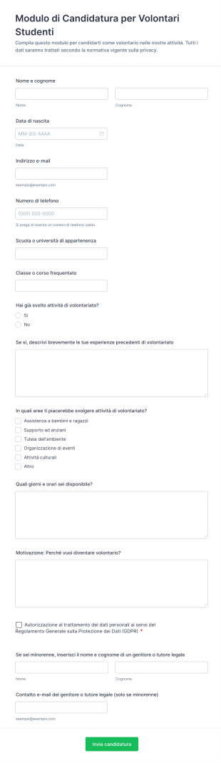 Modulo Di Candidatura Per Volontari Studenti