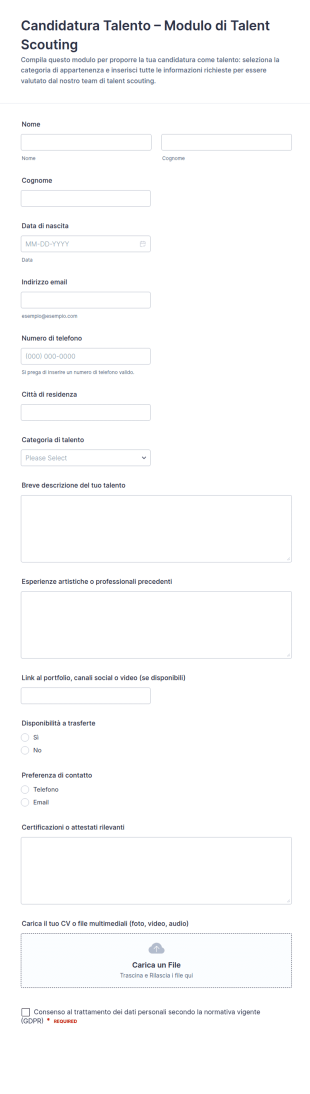 Modulo Di Candidatura Talent