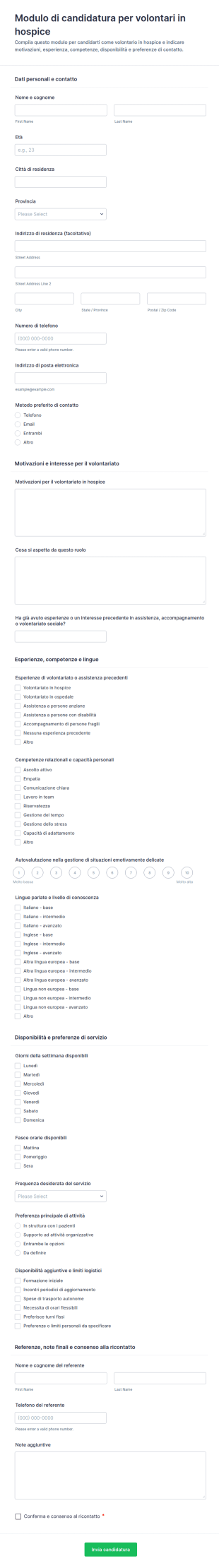 Modulo Di Candidatura Volontari Ospedalieri