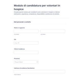 Modulo Di Candidatura Volontari Ospedalieri