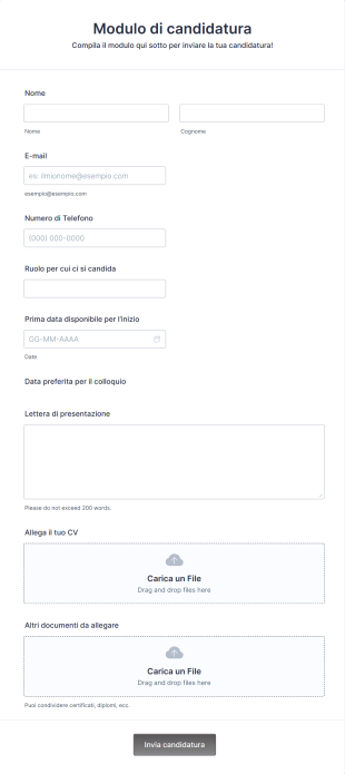 Modulo Di Candidatura Form Template