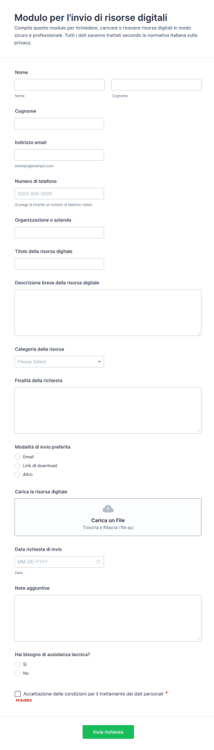 Modulo Di Caricamento Asset Digitali