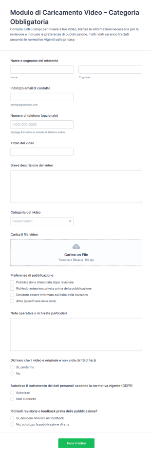 Modulo Di Caricamento Video Online