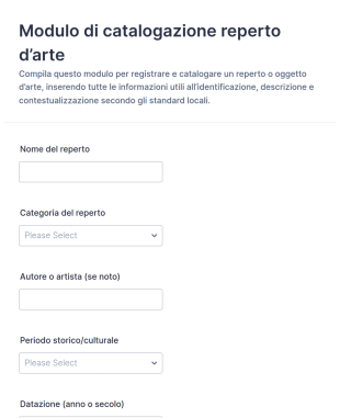 Modulo Di Catalogazione Dei Manufatti