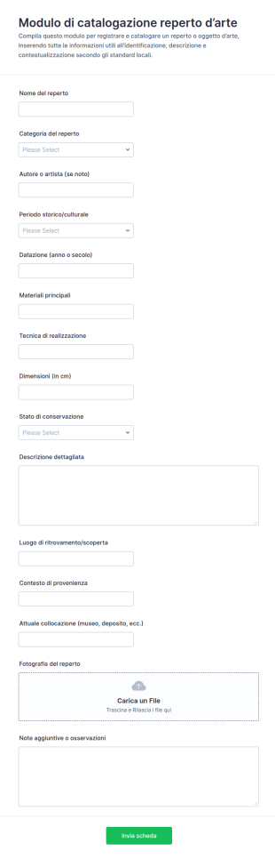 Modulo Di Catalogazione Dei Manufatti