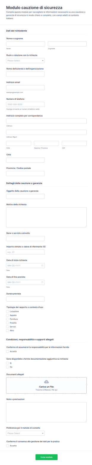 Modulo Di Cauzione Di Sicurezza