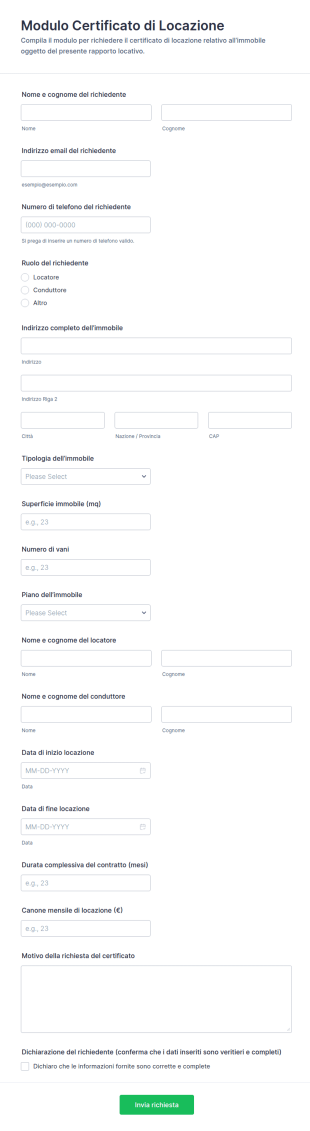 Modulo Di Certificazione Di Affitto