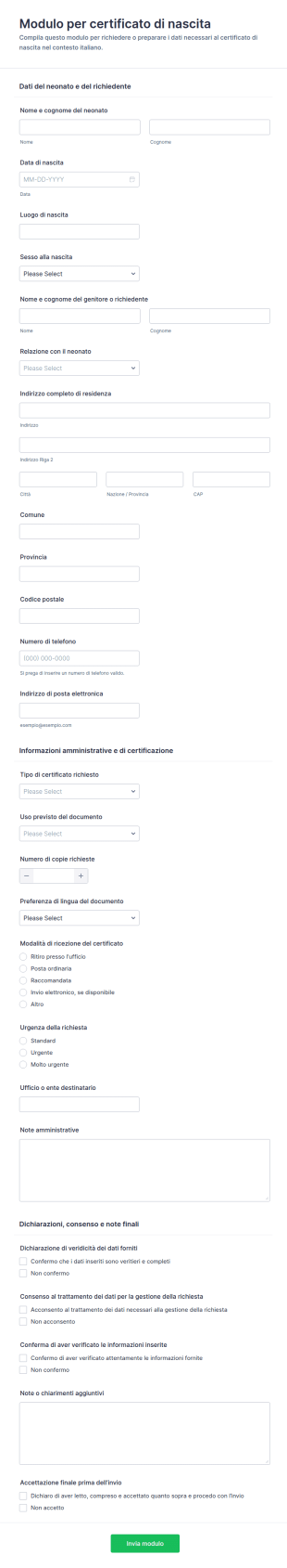 Modulo Di Certificazione Di Nascita