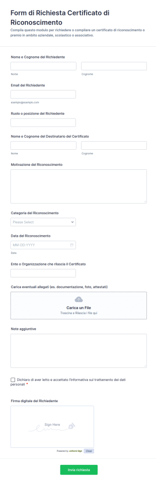 Modulo Di Certificazione Premio