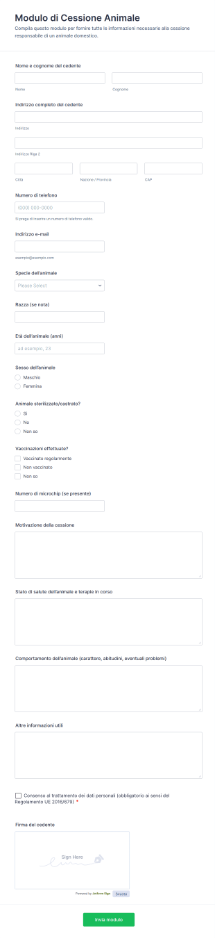 Modulo Di Cessione Animale