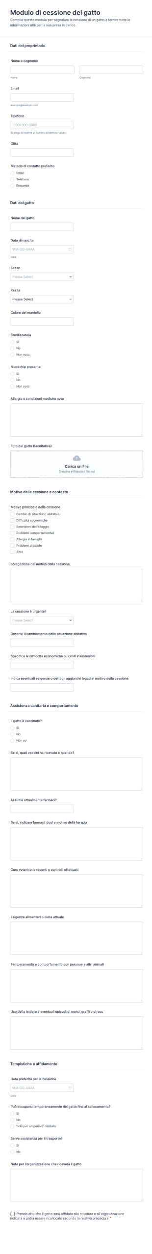 Modulo Di Cessione Del Proprietario Del Gatto 🐱