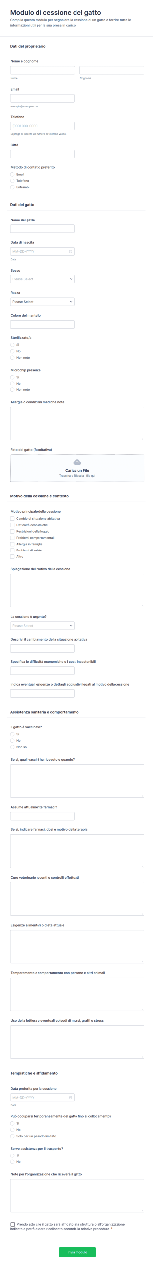 Modulo Di Cessione Del Proprietario Del Gatto 🐱