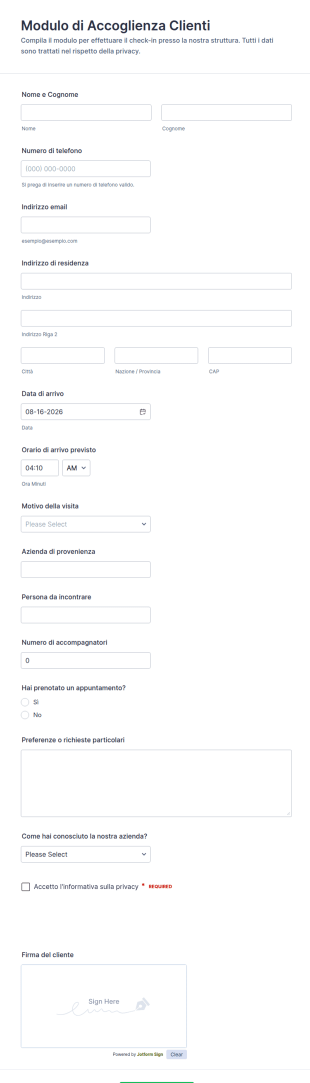 Modulo Di Check In Del Cliente