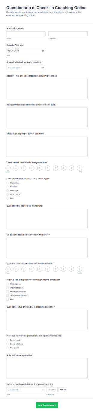 Modulo Di Check In Per Coaching Online