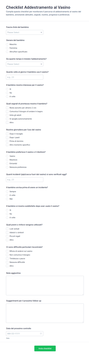 Modulo Di Checklist Per L’Addestramento Al Vasino