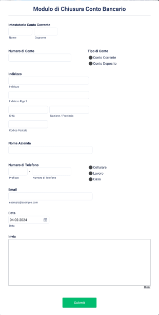 Modulo Di Chiusura Conto Bancario Form Template