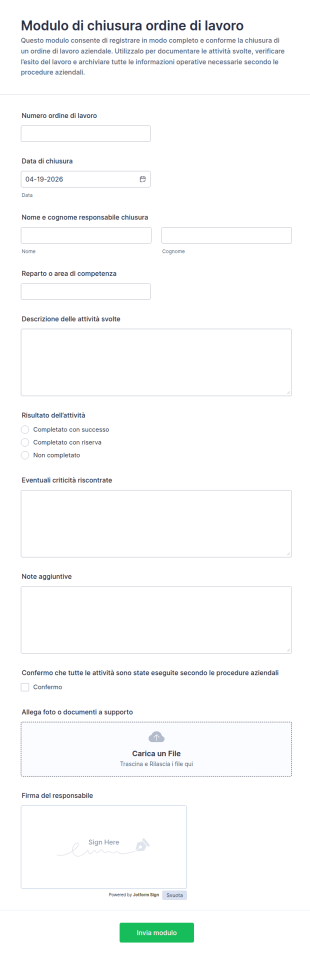 Modulo Di Chiusura Dell'Ordine Di Lavoro