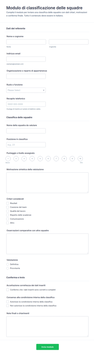 Modulo Di Classifica Del Team
