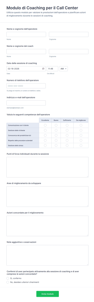 Modulo Di Coaching Per Il Call Center