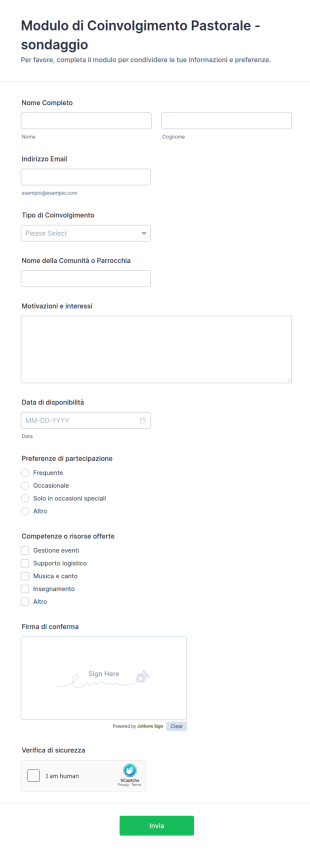 Modulo Di Coinvolgimento Pastorale Sondaggio