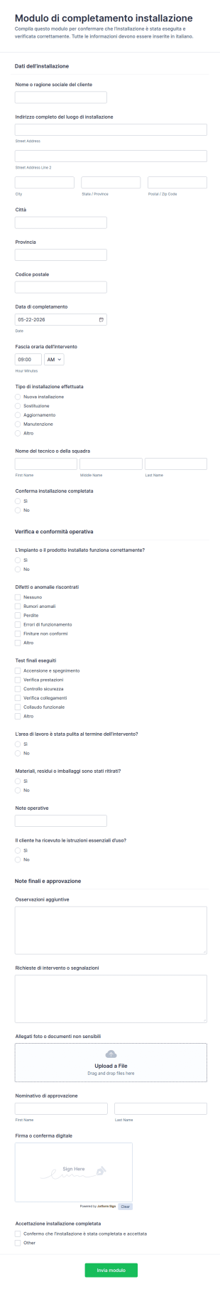 Modulo Di Completamento Installazione