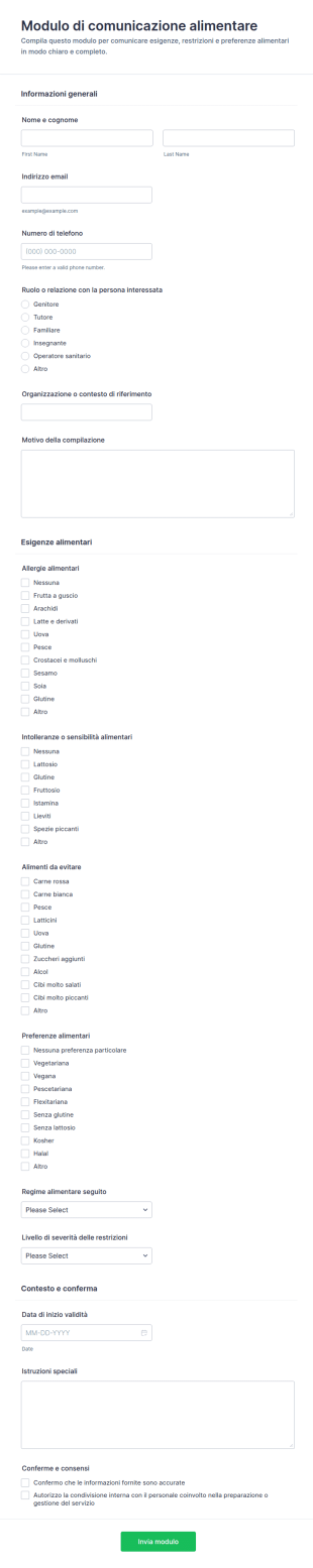Modulo Di Comunicazione Alimentare