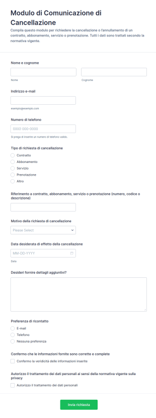 Modulo Di Comunicazione Di Annullamento