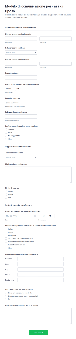 Modulo Di Comunicazione Per Strutture Residenziali Per Anziani
