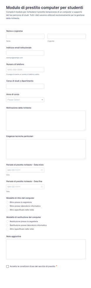 Modulo Di Concessione In Prestito Di Computer Per Studenti