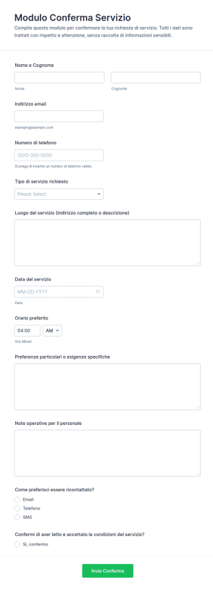 Modulo Di Conferma Del Servizio