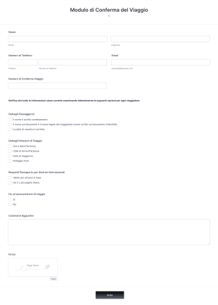 Modulo Di Conferma Del Viaggio Form Template