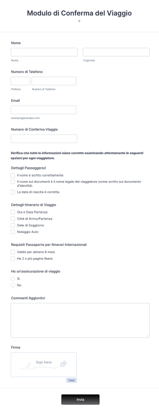 Modulo Di Conferma Del Viaggio